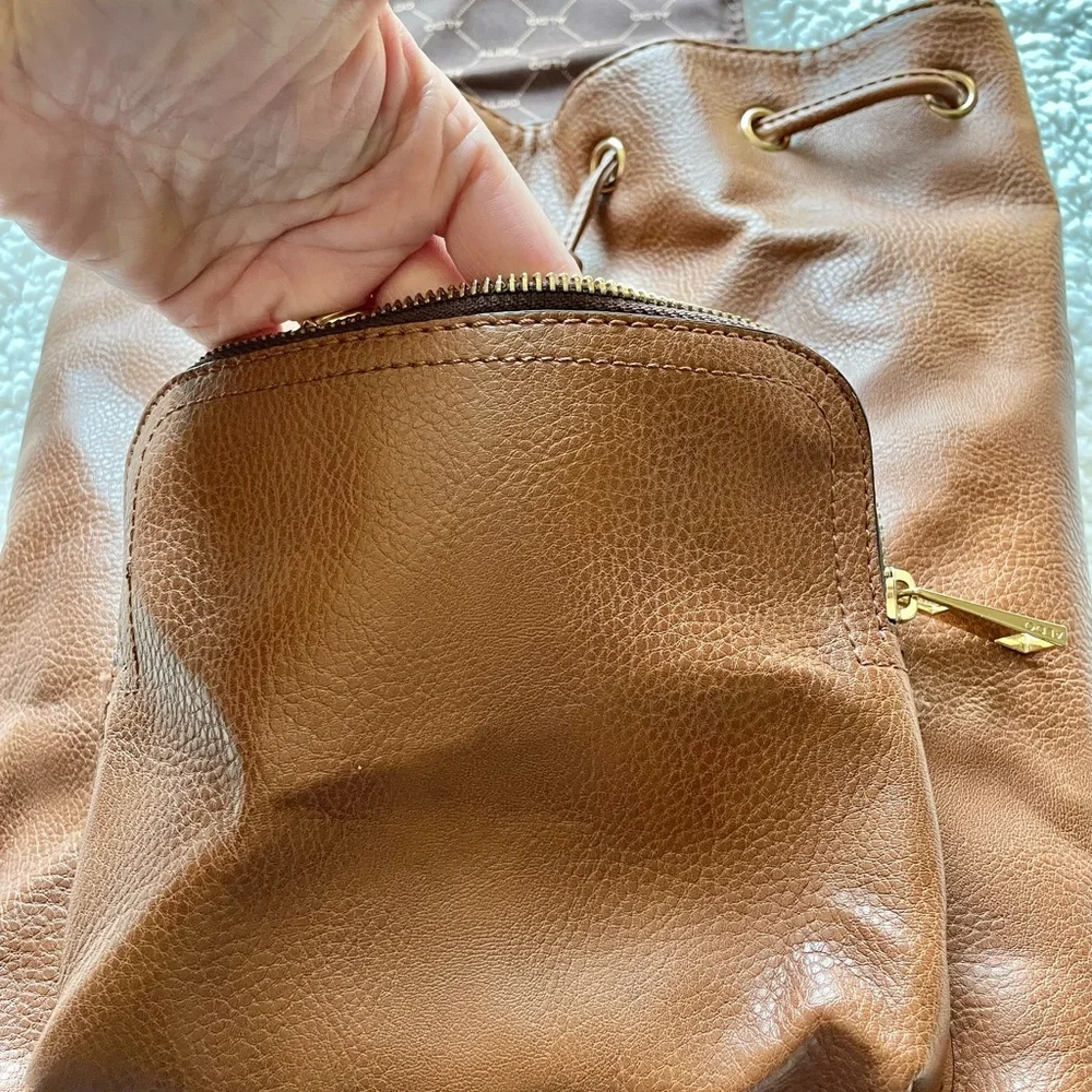 ALDO Drawstring Brown Backpack Adjustable Straps Snap Flap Closure - Picture 15 of 16